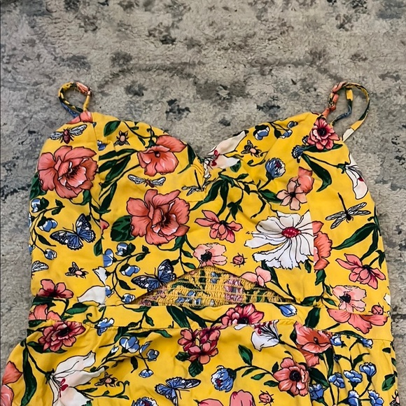 Hollister Yellow with Pink Floral Midi Sundress with Keyhole Cut - Picture 6 of 13